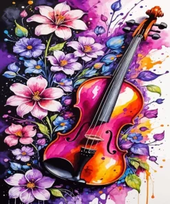 Flowers Violin Art Diamond Painting