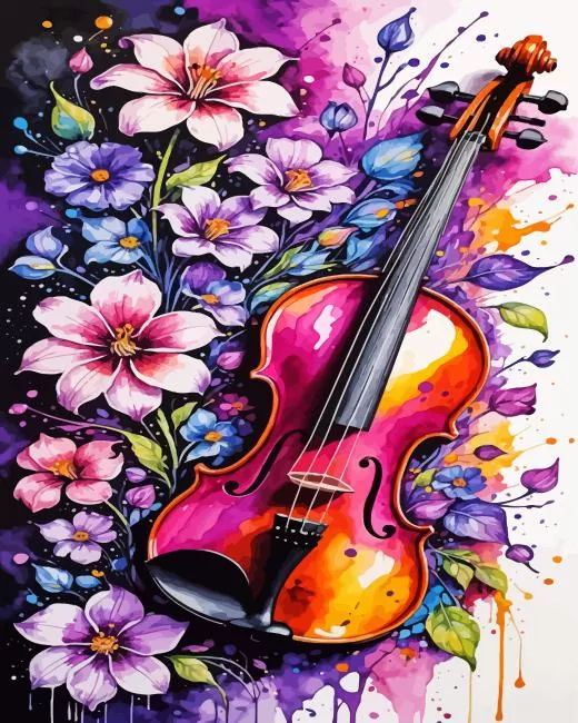 flowers violin art Diamond Paints Flowers Violin Art Diamond Painting