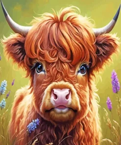Fluffy Baby Brown Cow Art Diamond Painting