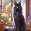 Fluffy Black Cat Art Diamond Painting