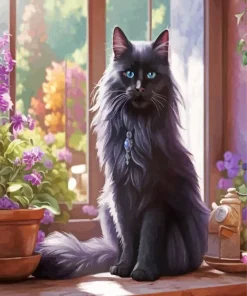 Fluffy Black Cat Art Diamond Painting