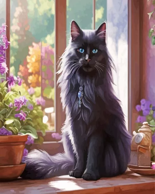 fluffy black cat art Diamond Paints Fluffy Black Cat Art Diamond Painting