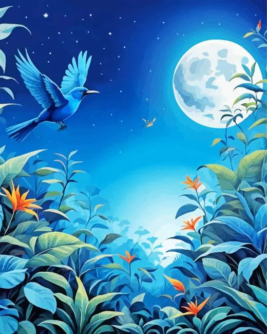 flying blue bird and full moon Diamond Paints Flying Blue Bird And Full Moon Diamond Painting