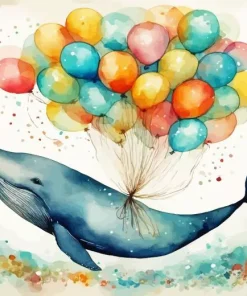 Flying Whale And Balloons Diamond Painting
