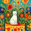 Folk Art White Cat Diamond Painting