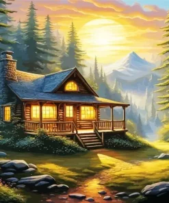 Forest Cabin Landscape Diamond Painting