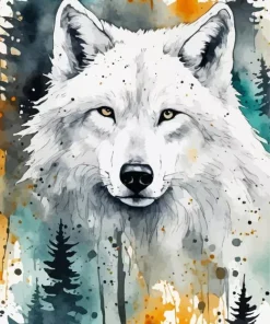 Forest With Wolf Animal Diamond Painting