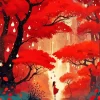 Red Forest Art Diamond Painting