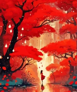 Red Forest Art Diamond Painting