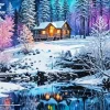 Snowy Forest Log Cabin Diamond Painting
