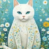 White Cat Folk Art Flower Diamond Painting