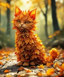 Autumn Leaves Cat Diamond Painting
