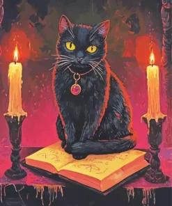 Black Cat and Candles Diamond Painting
