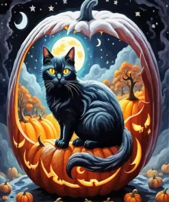 Black Cat And Pumpkin Diamond Painting