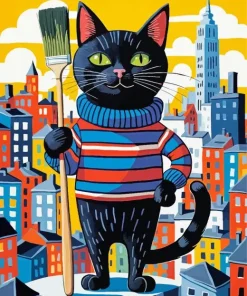 Black Cat Holding Paintbrush Diamond Painting