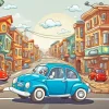 Blue Cartoon Car Diamond Painting
