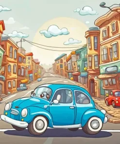 Blue Cartoon Car Diamond Painting