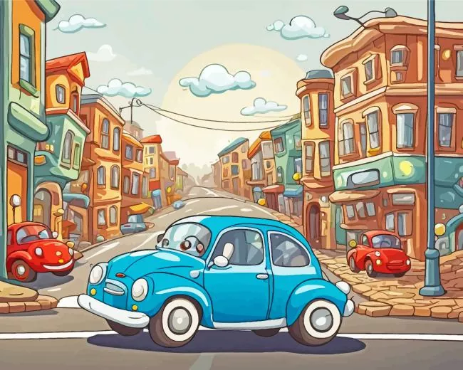 Blue cartoon car Diamond Paintings Blue Cartoon Car Diamond Painting