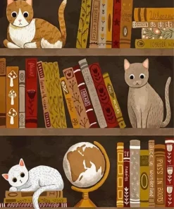 Bookcase Cats Art Diamond Painting