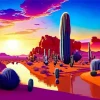 Cactus Desert At Sunset Diamond Painting