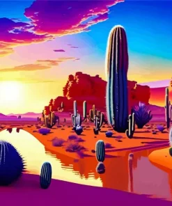 Cactus Desert At Sunset Diamond Painting