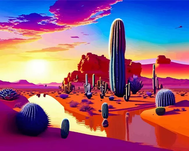 Cactus Desert At Sunset Diamond By Numbers Cactus Desert At Sunset Diamond Painting