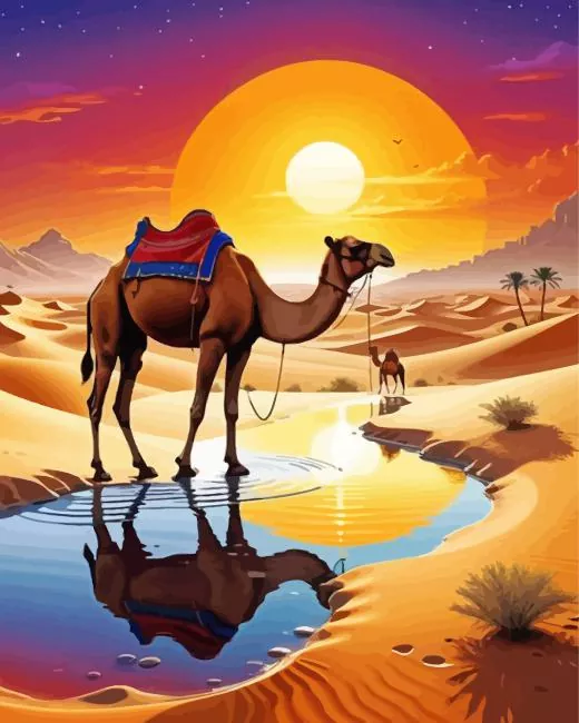 Camel At Sunset Diamond Paintings Camel At Sunset Diamond Painting