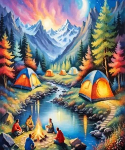 Campsite by Lake Diamond Painting