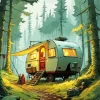 Caravan Camp In Woodland Diamond Painting