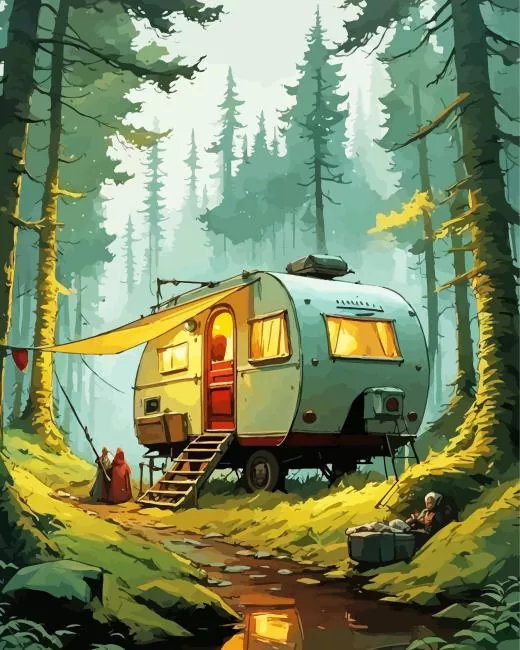 Caravan Camp In Woodland Diamond Paintings Caravan Camp In Woodland Diamond Painting
