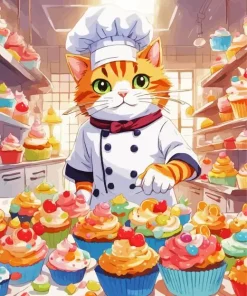 Cartoon Cat Baking Diamond Painting