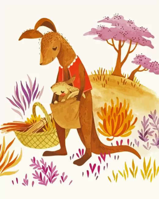 Cartoon Kangaroo in pouch Diamond By Numbers Cartoon Kangaroo In Pouch Diamond Painting