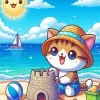 Cartoon Cat At The Beach Diamond Painting