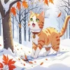 Cartoon Cat In Snow Diamond Painting