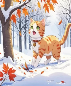 Cartoon Cat In Snow Diamond Painting