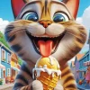 Cartoon Cat Licking Ice Cream Diamond Painting