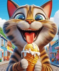 Cartoon Cat Licking Ice Cream Diamond Painting