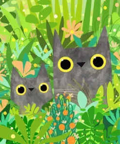 Cartoon Cats Hiding In Garden Diamond Painting