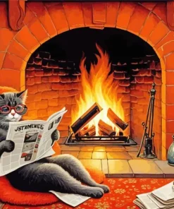 Cat Reading Newspaper Diamond Painting