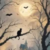 Cat and Bats Silhouette Diamond Painting