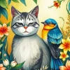 Cat And Bird Diamond Painting