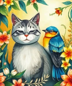 Cat And Bird Diamond Painting