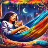 Cat And Girl Sleeping On Hammock Diamond Painting