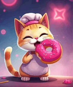 Cat Eating Donut Diamond Painting