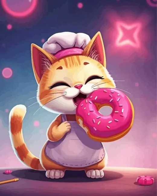 Cat eating donut Diamond With Numbers Cat Eating Donut Diamond Painting