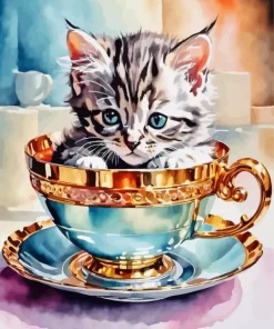 Cat In A Coffee Cup Diamond Painting
