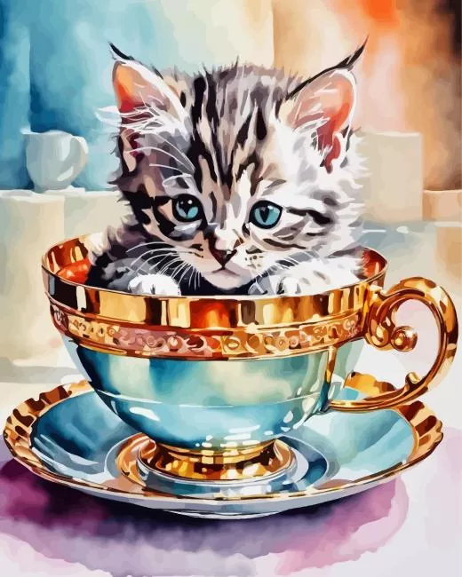 Cat in a coffee cup Diamond Paintings Cat In A Coffee Cup Diamond Painting