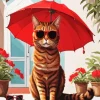 Cat Under Red Umbrella Diamond Painting
