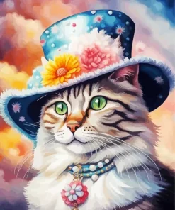 Cat Wearing Flowers Hat Diamond Painting