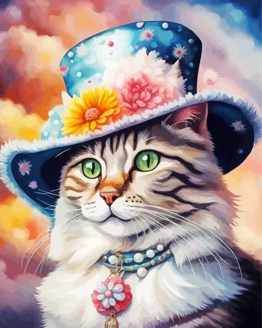 Cat wearing flowers hat Diamond Paintings Cat Wearing Flowers Hat Diamond Painting